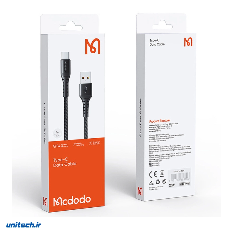 کابل تایپ سی فست شارژ 3 آمپر مک دودو CA2271 طول 1 متر8